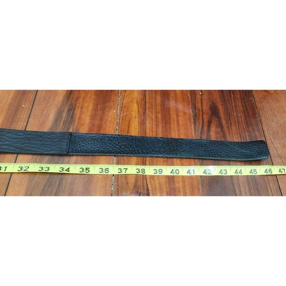 Women’s Genuine Leather Belt Made Italy Black Brass Buckle Textured Wide Belt M - Picture 9 of 10